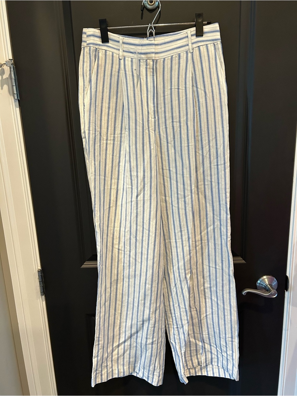 LOFT White Wide-Leg Pants with Blue Stripes